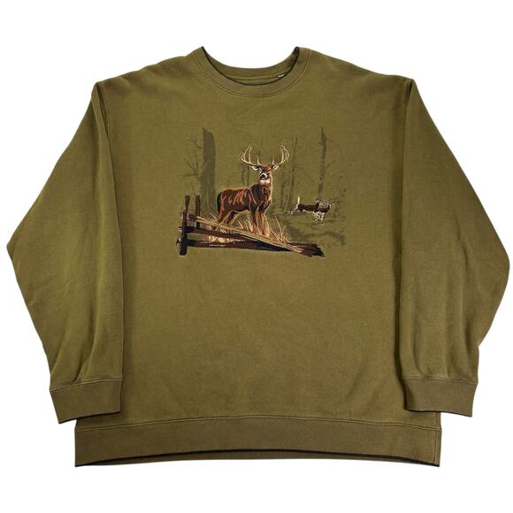 Vintage 90s y2k Mens Croft & Barrow Embroidered Deer Crewneck Outdoor Sweatshirt - Picture 1 of 7